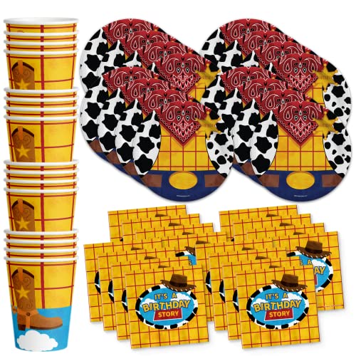 Birthday Story Toy Cowboy Birthday Party Supplies Set Plates Napkins Cups Tableware Kit for 16 von Birthday Galore