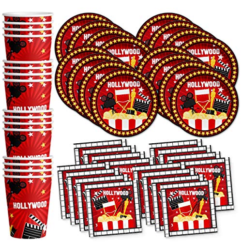 Hollywood Movie Night Birthday Party Supplies Set Teller Servietten Becher Geschirr Kit für 16 Personen von Birthday Galore