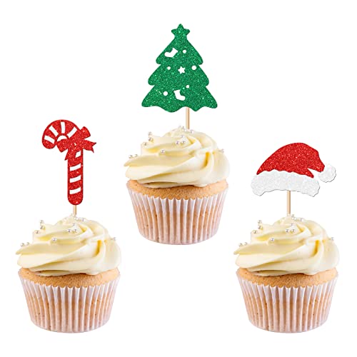 24 Stück Merry Chirstmas Cupcake Topper, Candy Christmas Hat Sign Cupcake Picks for Chirstmas Party, Happy New Year – Merry Chirstmas Holiday Party Favors von Birthday Queen