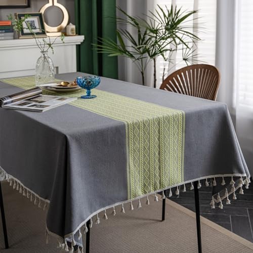 Bishilin Tischdecke Quadratisch 140x140CM Durchmesser, Tischtuch Outdoor Wetterfest Jacquard Geometrie Motiv mit Quasten, Tafeldecke Tischdecken Abwaschbar für Draußen Grau von Bishilin