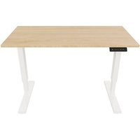 BISLEY E-StarterTech elektrisch höhenverstellbarer Schreibtisch kendal eiche rechteckig, T-Fuß-Gestell weiß 120,0 x 60,0 cm von Bisley