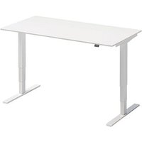 BISLEY Varia Single elektrisch höhenverstellbarer Schreibtisch weiß rechteckig, T-Fuß-Gestell weiß 160,0 x 80,0 cm von Bisley