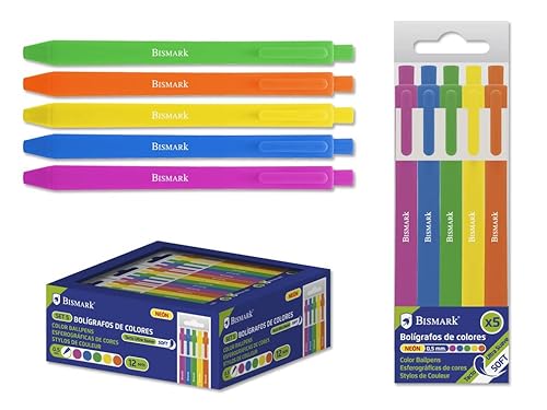 Bismark Packung mit 5 Kugelschreibern, weich, Neonfarben, 0,5 mm von Bismark