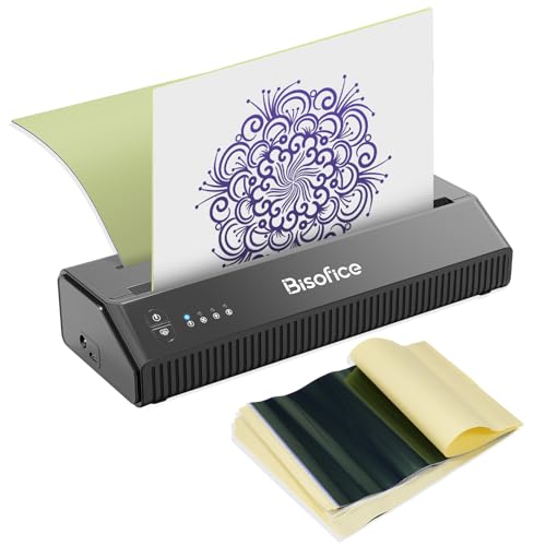 Bisofice Tattoo Drucker, Tattoo Stencil Drucker mit 10 Tattoo Transfer Papier, Stencil Drucker Tattoo Bluetooth Tattoo Transfer Drucker, Kompatibel mit Android iOS von Bisofice