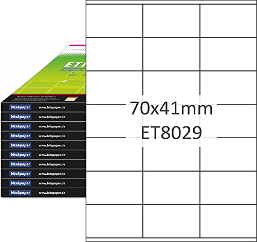 bits&paper ET8029XL Universal-Etiketten (70 x 41 mm, 21000 Etiketten, Papier matt, A4) 1000 Blatt weiße Etiketten von Bits&Paper