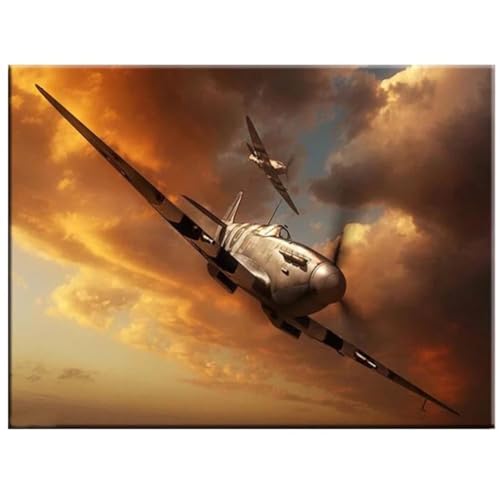 5D DIY Diamant Malerei Erwachsene Set，Zahlen Diamond Painting,Vollbohrer Flugzeug Spitfire Abenddämmerung kinder diamond painting Stickerei Bastelset für Wall Room Home Decoration30x40cm von Biubami