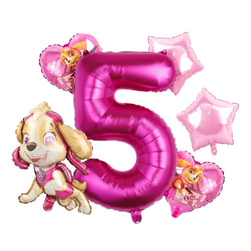 Biuebinc Paw Dog Geburtstag Deko, Paw Dog Luftballons Geburtstag, Luftballons Rosa Happy Birthday Deko Paw Dog Partydeko Geburtstagsdeko Mädchen von Biuebinc