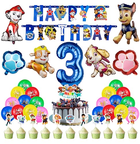 Biuebinc Geburtstag Deko 3 Jahre, Geburtstagsdeko Jungen und Mädchen, Luftballon Banner und Tortendeko für Kindergeburtstag Party von Biuebinc