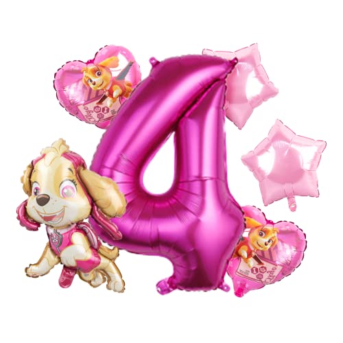 Biuebinc Paw Dog Geburtstag Deko, Paw Dog Luftballons Geburtstag, Luftballons Rosa Happy Birthday Deko Paw Dog Partydeko Geburtstagsdeko Mädchen von Biuebinc