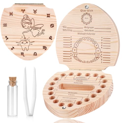 Bixufcai Holz Zahndose Mädchen & Jungen Milchzähne Box Aufbewahrungsbox für Baby-Zähne Zahnbox für Milchzähne Junge & Mädchen mit Display Funktion | Erinnerungsbox Baby Geschenke zur Geburt (Zahnfee) von Bixufcai