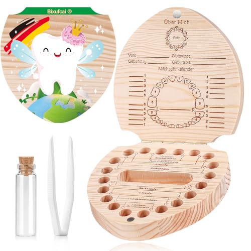 Bixufcai Holz Zahndose Mädchen & Jungen Milchzähne Box Aufbewahrungsbox für Baby-Zähne Zahnbox für Milchzähne Junge & Mädchen mit Display Funktion | Erinnerungsbox Baby Geschenke zur Geburt (Zähne) von Bixufcai