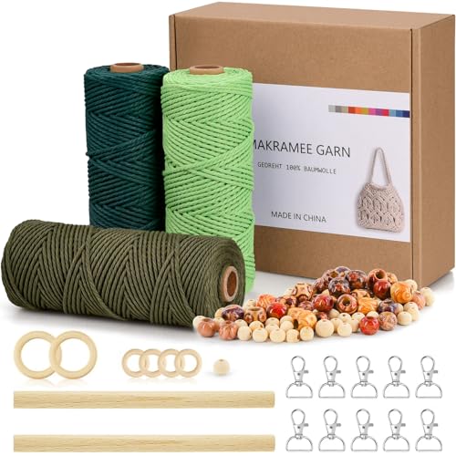 Makramee Garn 2mm x100m 3er Set 100% Baumwollkordel Natur Natürliche Baumwoll Bastelschnur Makramee Baumwollgarn für DIY Basteln Stricken Boho Deko Wandbehang Dekoration Blumenampel Deko Vorhang von Bixufcai