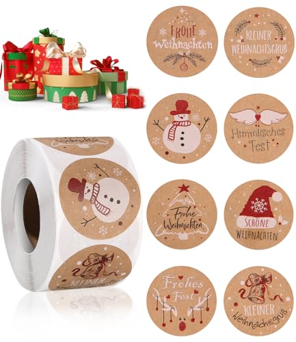 Bixury Weihnachtsaufkleber Selbstklebend Aufkleber Weihnachten, 500 Stück Sticker Weihnachten Rund im 8 Stil, 4cm Weihnachtssticker auf Rolle für Geschenkverpackung, Weihnachtsdekoration usw von Bixury