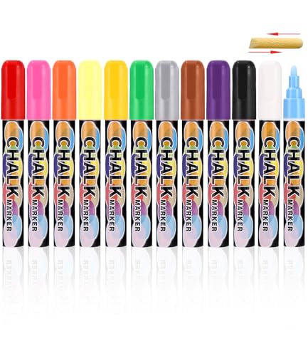 Bixury Whiteboard Stifte 12 Farben Whiteboard Marker Kreidestifte für Fenster Neon Kreide Stift Chalk Marker 2 in 1 Kreidemarker Rundspitze Abwischbar von Whiteboards für Glas Tafeln Zeichnung von Bixury