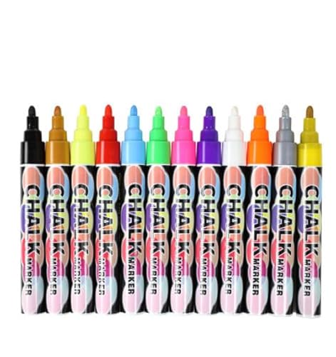 Bixury Whiteboard Stifte 12 Farben Whiteboard Marker Kreidestifte für Fenster Neon Kreide Stift Chalk Marker 2 in 1 Kreidemarker Rundspitze Abwischbar von Whiteboards für Glas Tafeln Zeichnung von Bixury