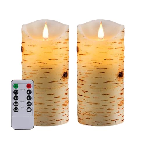 Biyanuo Batteriebetriebene LED Kerzen 3D Wick with10key Taste Fernbedienung 24-Stunden Timer Set von 2 elektrische flackernde Säule echtes Wachs, Hochzeit, Party, Weihnachten und Dekoration von Biyanuo