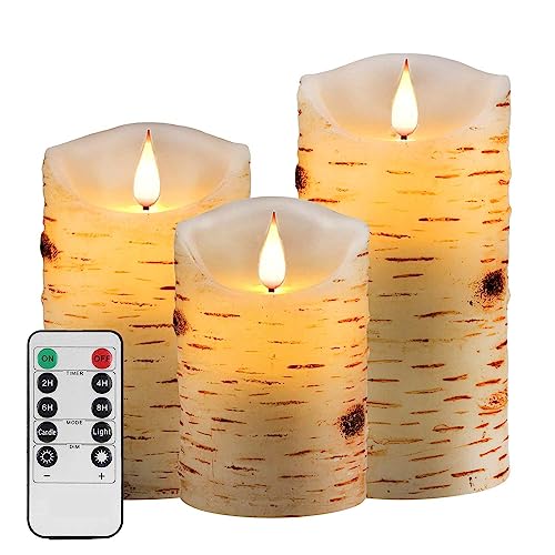 Flammenlose batteriebetriebene LED Kerzen 3D Wick with10key Taste Fernbedienung 24-Stunden Timer Set von 3 elektrische flackernde Säule echtes Wachs, Hochzeit, Party, Weihnachten，Wohndekoration von Biyanuo