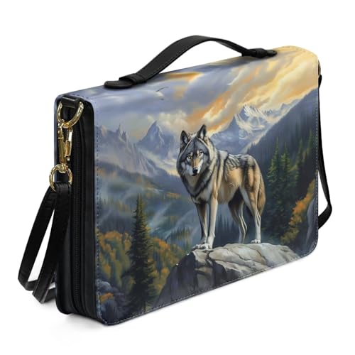 Biyejit Bibeltasche mit Wolfsmuster, für Damen, Leder, Bibeltragetasche mit Schultergurt, Tragetasche, religiöse, christliche Kunst, Accessoires, M-2XL von Biyejit