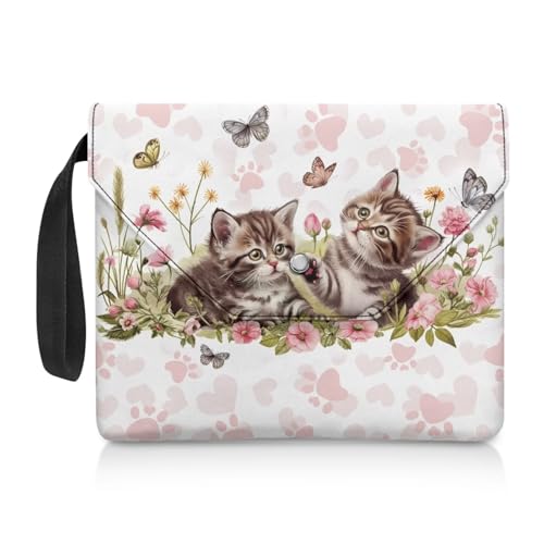 Biyejit Buchhülle mit niedlicher Katze, waschbar, Buchschoner für Teenager, Damen, Buchschutz mit Schnalle, Schulbedarf für Buchliebhaber, Lehrer, Studenten, 30 x 23,9 cm, große Kapazität von Biyejit