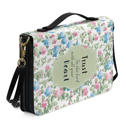 Biyejit Grüne Blumen Bibelhülle für Damen, Leder, Crossbody-Tasche mit verstellbarem Riemen, One-Shoulder-Schlaufe, Tragetasche für Stifte, Arbeitsbuch, Textmarker, Größe M-2XL von Biyejit