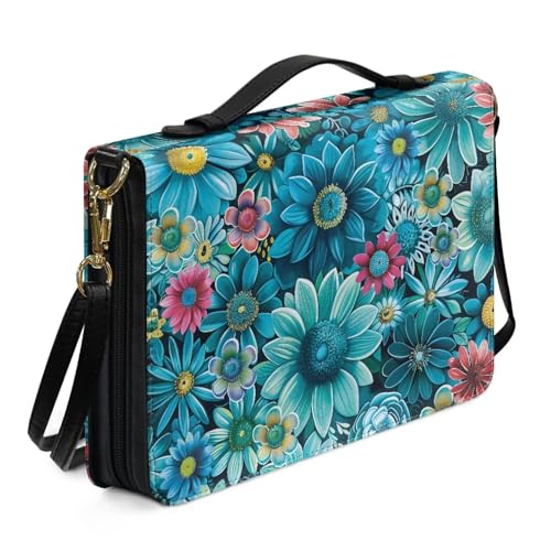 Biyejit Hippie Flowers Damen Bibelhülle, wasserdicht, Crossbody-Tasche mit Griff, schmutzabweisend, Bibelschutzhülle für Stifte, Arbeitsbuch, Textmarker, M-2XL von Biyejit