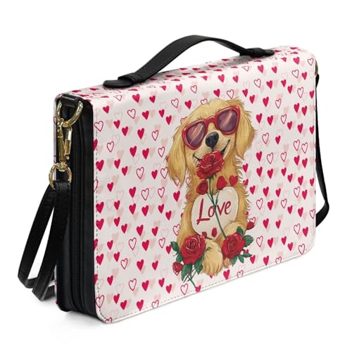 Biyejit Love Dog Bibelhülle für Damen, wasserdicht, Crossbody-Tasche mit Griff, Reißverschluss, Bibelschutzhülle für Stifte, Arbeitsbuch, Textmarker, M-2XL von Biyejit