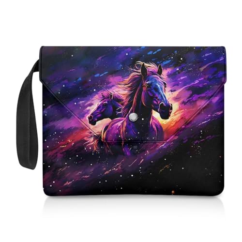 Biyejit Pferde-Galaxie-Buchhülle für Buchliebhaber mit Schnalle, Polyester, Lehrbuchtasche, waschbare Tragetasche, Teenager, Erwachsene, Liebhaber, Geschenk, große Kapazität, Aufbewahrungstaschen von Biyejit