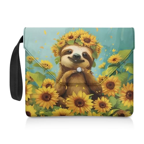 Biyejit Sonnenblumen-Faultier-Buchhülle mit Schnalle, 27,9 x 22,9 cm, gepolsterter Buchschutz, Lehrbuchhüllen für Taschenbücher, Buchtasche mit Taschen für christliche Geschenke, große Kapazität, von Biyejit