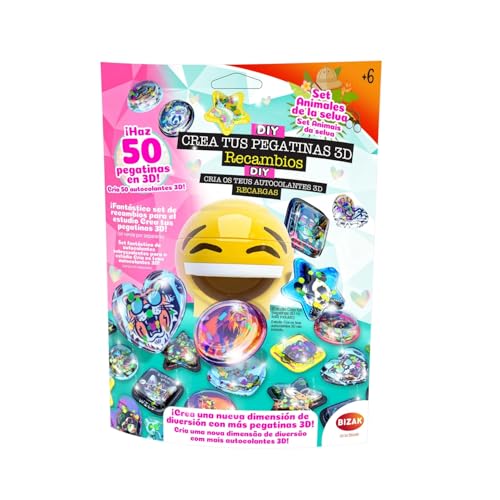 Bizak Sticker-Maker 63333093 Nachfüllpack für das 3D-Aufkleber-Studio, Safari-Tiere, Bastelset für kreative Jungen und Mädchen von Bizak