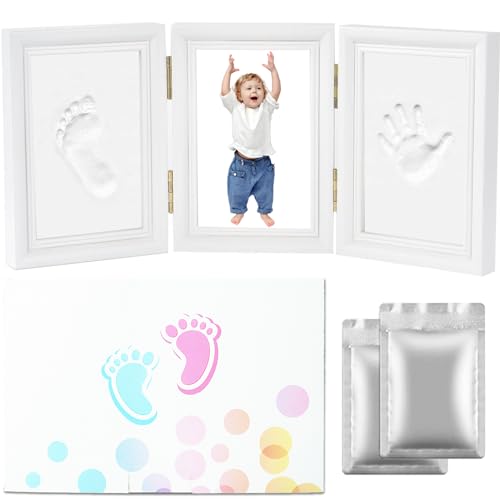 Bizcasa Baby Fußabdruck Set, Handabdruck Baby Bilderrahmen, 3 in 1 Baby Bilderrahmen, für Hand-Abdruck, Fuß-Abdruck & Fotos, Fussabdruck Set für Baby Geschenk (A1-35x15.5cm) von Bizcasa