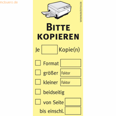 Bizstix Haftnotizen 75x35mm gelb 'Bitte kopieren' VE=5 Blöcke von Bizstix