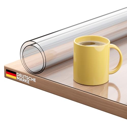 Björn&Schiller Tischfolie transparent mit abgeschrägten Kanten, 2mm dick, Tischschutz 100x200cm, Tischdecke, Schutzfolie für Tisch, glasklare Folie, hitzebeständig bis 55°C von Björn&Schiller