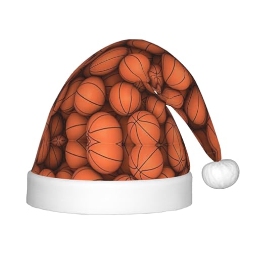 Bkdogkt Festlicher Elfenhut mit Basketball-Motiv, orangefarbener Druck, Weihnachtsmütze, Accessoire für Weihnachten, Party, Geschenk, Urlaub von Bkdogkt