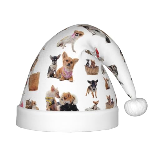 Bkdogkt Niedlicher Chihuahua-Mopsmuster-Druck, festlicher Elfenhut, Weihnachtsmütze, Accessoire für Weihnachtsmütze, Weihnachtsfeier, Geschenk, Urlaub von Bkdogkt