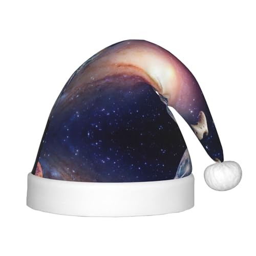 Bkdogkt Weihnachtsmütze mit Galaxie-Weltraum-Druck, festlicher Elfenhut, Accessoire für Weihnachtsmütze, Weihnachtsfeier, Geschenk, Urlaub von Bkdogkt