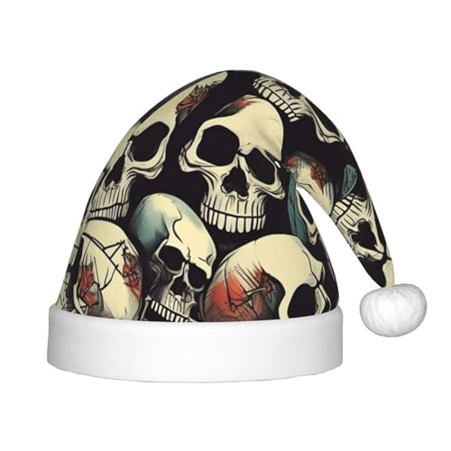 Bkdogkt Weihnachtsmütze mit Totenkopf-Skelett-Druck, festlicher Elfenhut, Zubehör für Weihnachten, Party, Geschenk, Urlaub von Bkdogkt