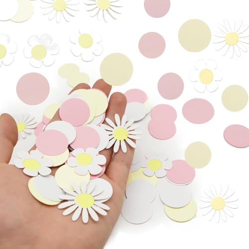 100 Stück Confetti Tischdekoration Gänseblümchen Konfetti Hochzeit Tischdeko Geburtstag Mädchen Babyparty Deko Sonnenblumen Papierkonfetti Rosa Konfetti Streudeko Daisy Flower Confetti Baby Shower von Bkemkri