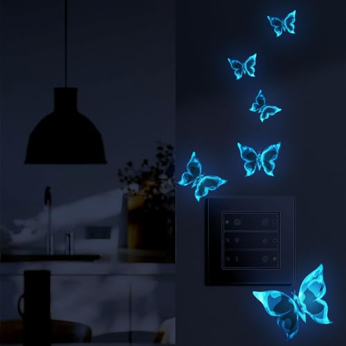 2 Bögen Dekoration Wandtattoo, Leuchtend Wandsticker 3D Blauer Schmetterling Dekorativer Wandaufkleber aus Vinyl, Schmetterlings-Motiv Dekoration für Heimdeko Kinderzimmer Schlafzimmer Deko von Bkemkri