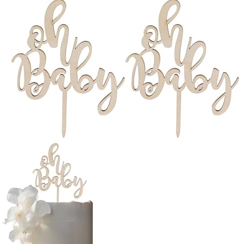 2 Stück Oh Baby Cake Topper Holz, Oh Baby Tortenaufsatz aus Holz, Oh Baby Kuchen Topper, Tortendeko Baby Shower Deko Taufe, Cake Topper Baby Mädchen Junge für Baby Geburtstag Babyparty Partydeko von Bkemkri