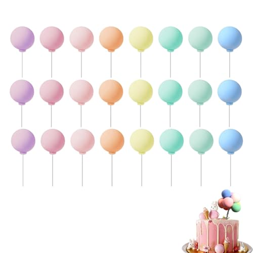 24 Stück Ballon Kuchen Topper, Tortendeko Kugeln Bunte Ballon Kuchen Picks, Kuchen Deko Kugeln Ballon Cupcake Topper, DIY Regenbogen Mini Ballon Runde Ballon Torten Deko (8 Farben) von Bkemkri