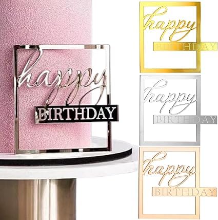 3 Stück Happy Birthday Cake Topper, Spiegel Acryl Happy Birthday Tortendeko Geburtstag Torten Topper Kuchendeko Tortenaufleger Mädchen Kuchen Deko Caketopper Cake Decoration (Gold, Roségold, Silber) von Bkemkri