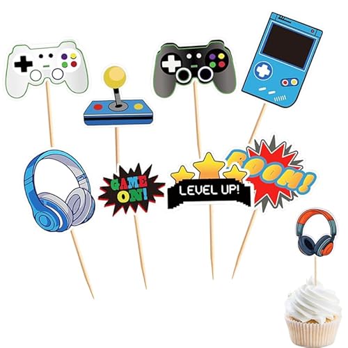 32 Stück Muffin Deko Videospiel, Videospiel Tortendeko Geburtstag Glitter Gaming Happy Birthday Cupcake Toppers Videospiel Thema Dekoration für Jungen Kindergeburtstag Spiel Thema Party Dekoration von Bkemkri