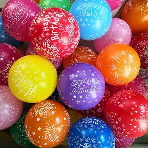 50 Stück Geburtstag Luftballons, Bunt Ballons mit Happy Birthday Überschrift, Geburtstag ballon Partydekorationen Macaron Luftballons für kinderGeburtstag Deko, Farbige Ballons Druck Geburtstagsballon von Bkemkri