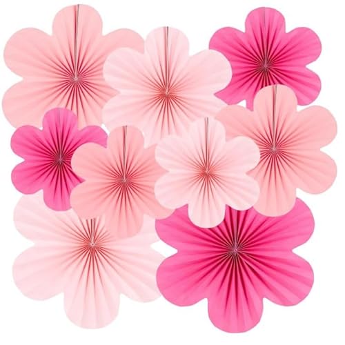 9 Stück Papier Fächer Dekoration Hanging Girlande Rosa Gelb Blumen Papierfächer Party Deko Set Tea Party Tischdeko Classroom Baby Shower Backdrop Garland für Geburtstag Hochzeit Abschlussfeier Kinder von Bkemkri