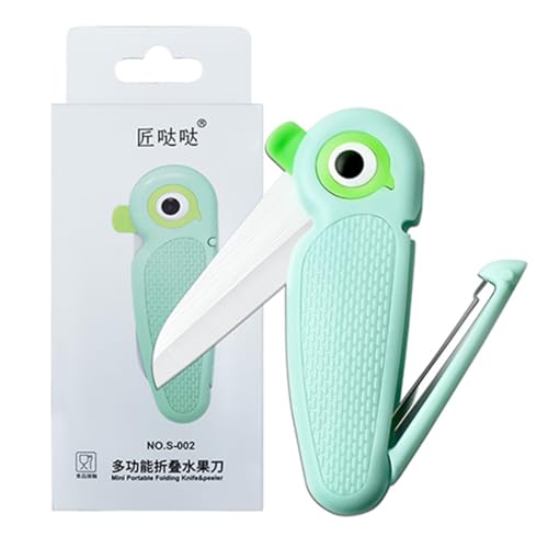 Bkemkri 1 Stück Keramik-Schälmesser, Multifunktionale Tragbares Cutter Schäler 2-in-1, Kleines Klappmesser mit 6cm Scharfe Klinge, Mini Papageienform Obstmesser für Reisen, Camping (Blau) von Bkemkri