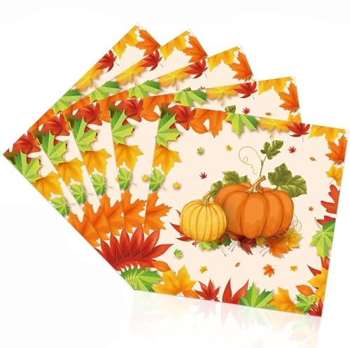 Bkemkri 20 Stücke Servietten Herbst, 33x33cm Herbst Papierservietten, Kürbis Servietten, Ahornblätter Servietten, Herbstmotiv Servietten, Halloween Servietten, Thanksgiving Tischdekoration für Party von Bkemkri