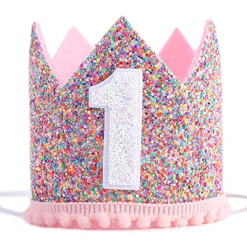 Bkemkri Geburtstag Krone, Prinzessin Mädchen ersten Geburtstag Krone, einstellbar ersten Geburtstag Hut Baby-Krone für Kinder, Mädchen ersten Geburtstag Party, Kinder Party Hut Party Dekoration von Bkemkri