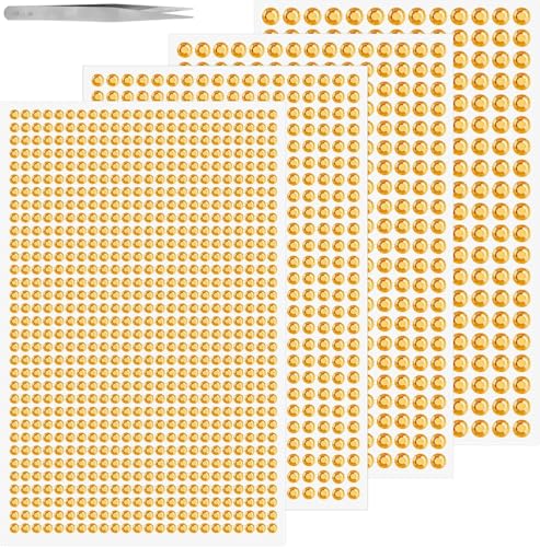 Bkemkri Gelbe Strasssteine, 1 Pinzette, runde Glitzersteine 1752 Stück selbstklebend zum Verzieren und Basteln, Schmucksteine zum aufklebe, Steinchen Dekosteine Bastelsteine Gelb Gold, 3mm 4mm 5mm 6mm von Bkemkri