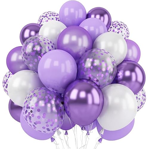 Bkemkri Luftballons Lavendel Lila Violett Weiß 60 Stück 12 zoll Latex Luftballon Hochzeit Helium Ballons Metallic Konfetti Glitzer für Mädchen Frauen Geburtstag Baby Party Abschluss Deko Hochzeit von Bkemkri