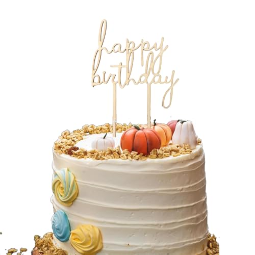 Cake Topper Happy Birthday aus Holz Kuchendeko Geburtstag für DIY Kuchendeko Geburtstag Kreative und elegante Tortenaufsätze zum Selbermachen, Kuchen Deko für Mädchen Jungen Frauen Mann Größe 13x 8cm von Bkemkri